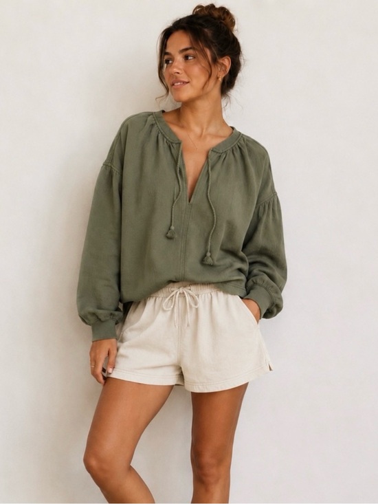 aerie Tops - Aerie Real Good Olive Terry Easy Street Pullover Sweatshirt Boho Womens Small NW